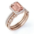 thumbnail image 3 of JeenMata Unique 1.75 Carat Emerald Cut created morganite and Moissanite Trio Wedding Ring Set in Rose Gold, 3 of 6