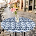 thumbnail image 3 of Abstract Geometric Elastic Fitted Round Table Cover Blue Navy Minimalist Waterproof Outdoor Tablecloth for Holiday Party, Picnic, Patio & Dining Fits Tables Up to 36"-44", 3 of 8