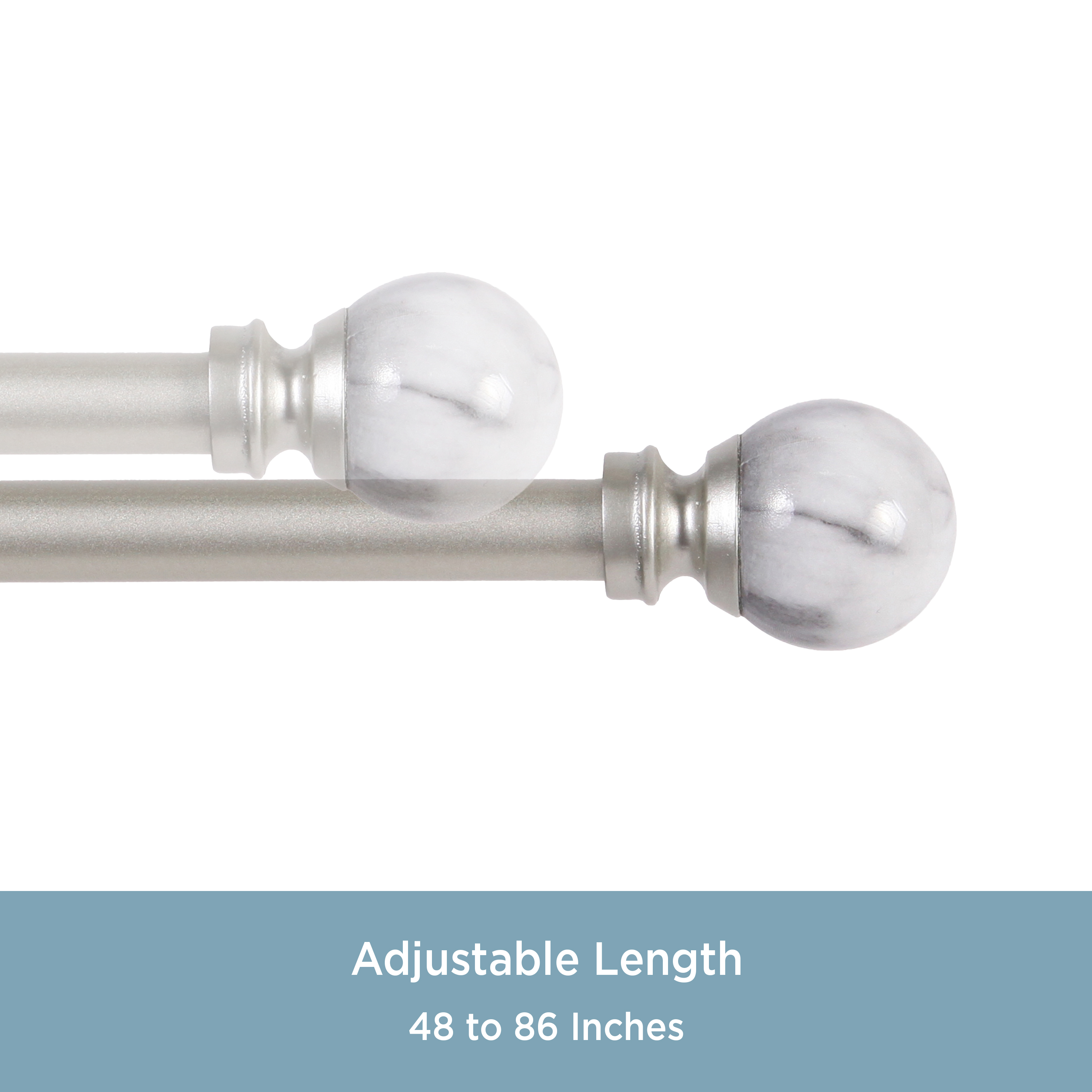 Kenney Jillian Petite Cafe Steel Decorative Window Curtain Rod, 48-86" Adjustable Length, 1/2" Dia., White Marble