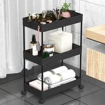 3 Tier Rolling Cart with Wheels, Storage Craft Art Trolley Organizer Serving, 3 Hanging Baskets Easy Assembly, for Office, Living Room, Kitchen, Black