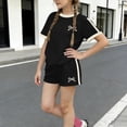 thumbnail image 5 of ITSAME Girls Crewneck T-Shirt and Shorts Set Bow Print Summe Casual Active Outfits 2-Piece Black Size 5-6, 5 of 6