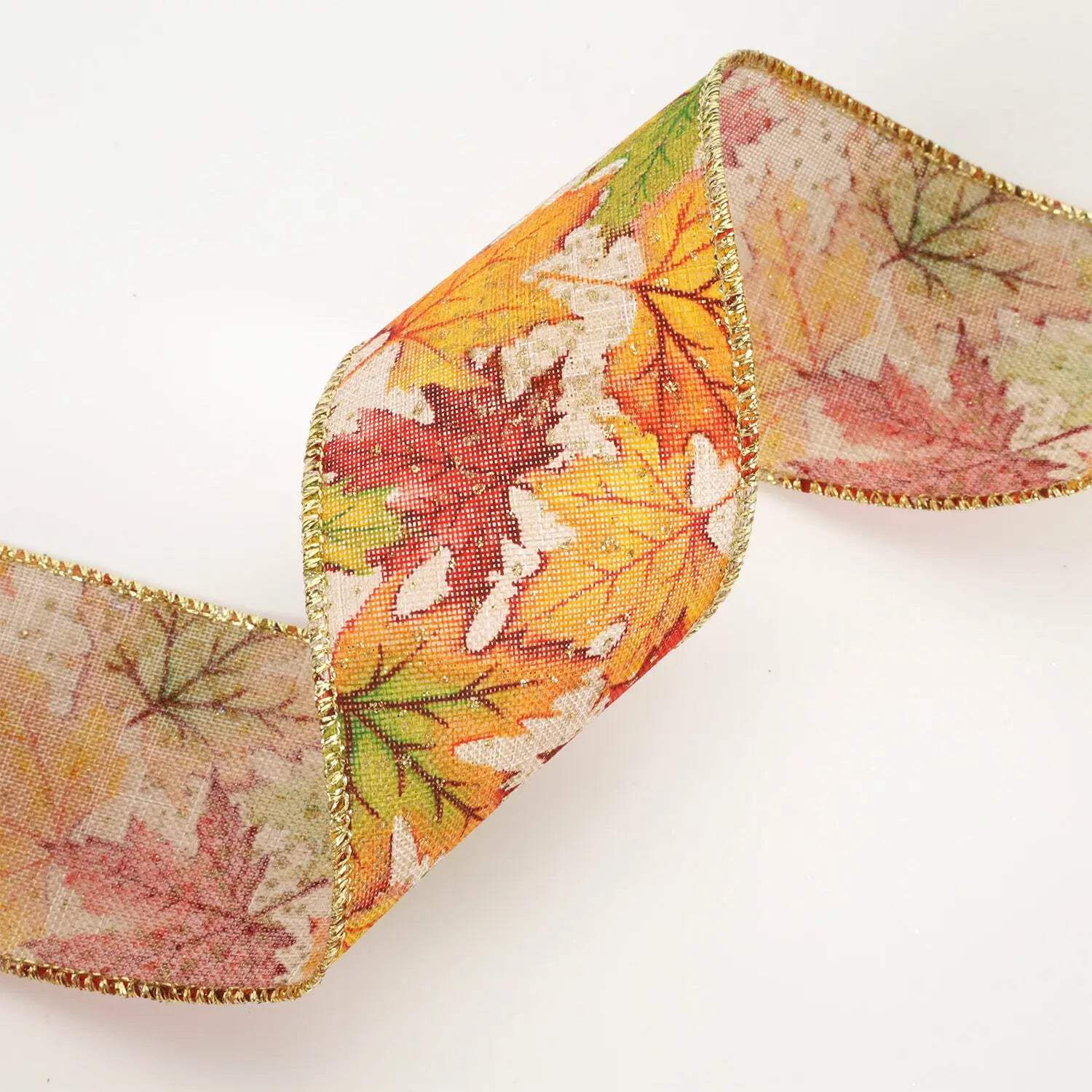 LaRibbons 2 1/2" Wired Ribbon | "Maple Leaf" Natural/Multi | 10 Yard Roll