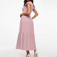 thumbnail image 2 of Vestido largo con mangas con volantes y pliegues para mujer - Extralargo informal con bolsillos, 2 of 8