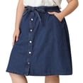 thumbnail image 1 of Women's Plus Size Skirt Tie Waist Button FrontLine Midi Denim Skirts Medium Blue 3X, 1 of 7