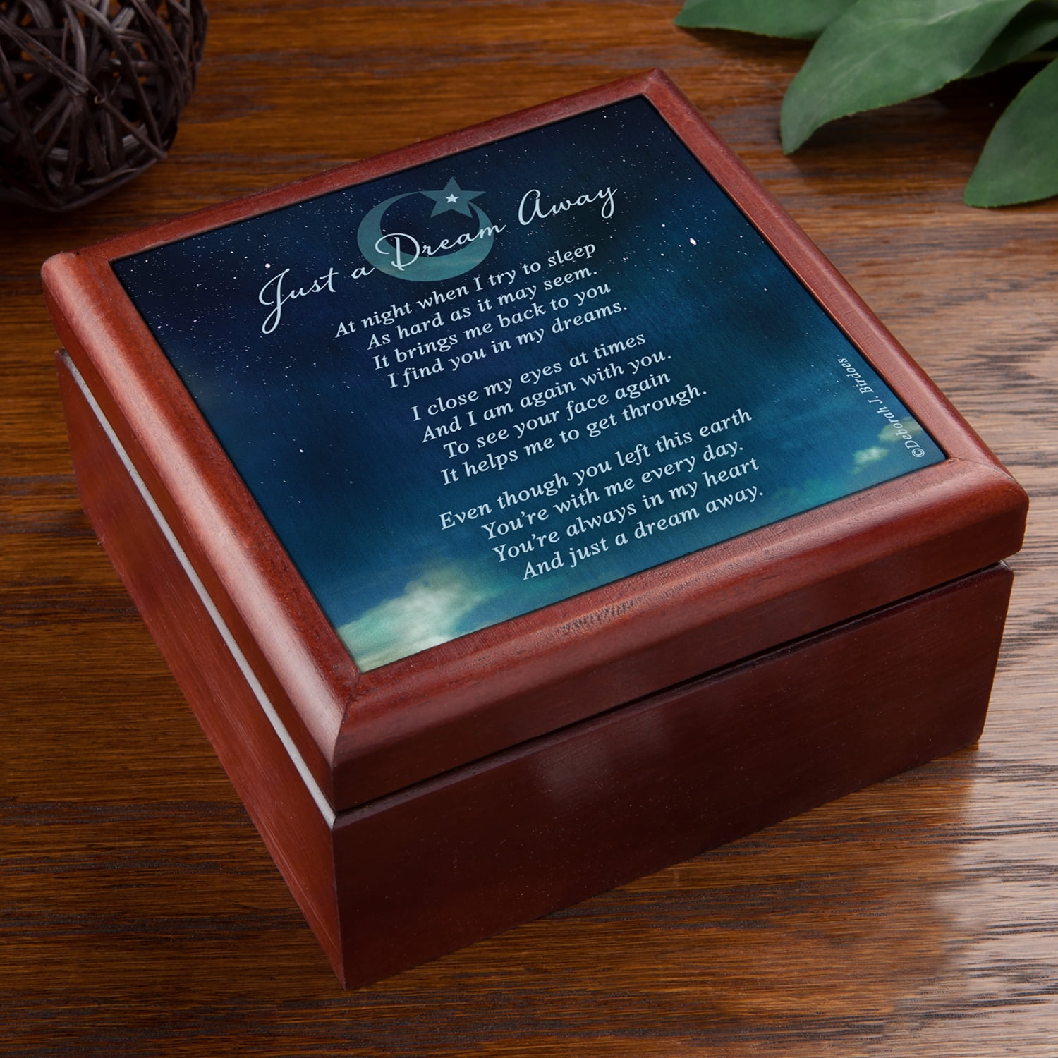 Personalized Deborah Birdoes Just A Dream Away Glass Ornament and Blue Keepsake Box