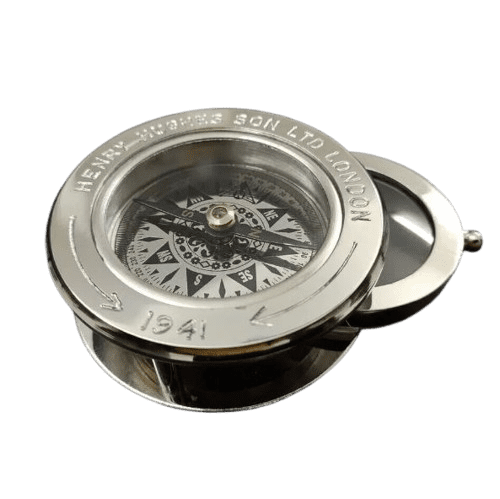 Brass Antique Compass Chrome Finish Flip Out Magnifying Glass Vintage Magnifier