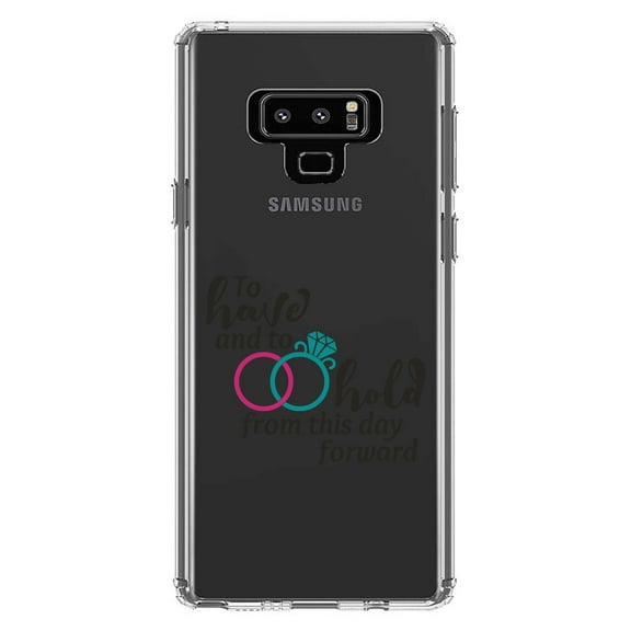 DistinctInk Clear Shockproof Hybrid Case for Samsung Galaxy Note 9 - TPU Bumper Acrylic Back Tempered Glass Screen Protector - To Have & To Hold Wedding Rings