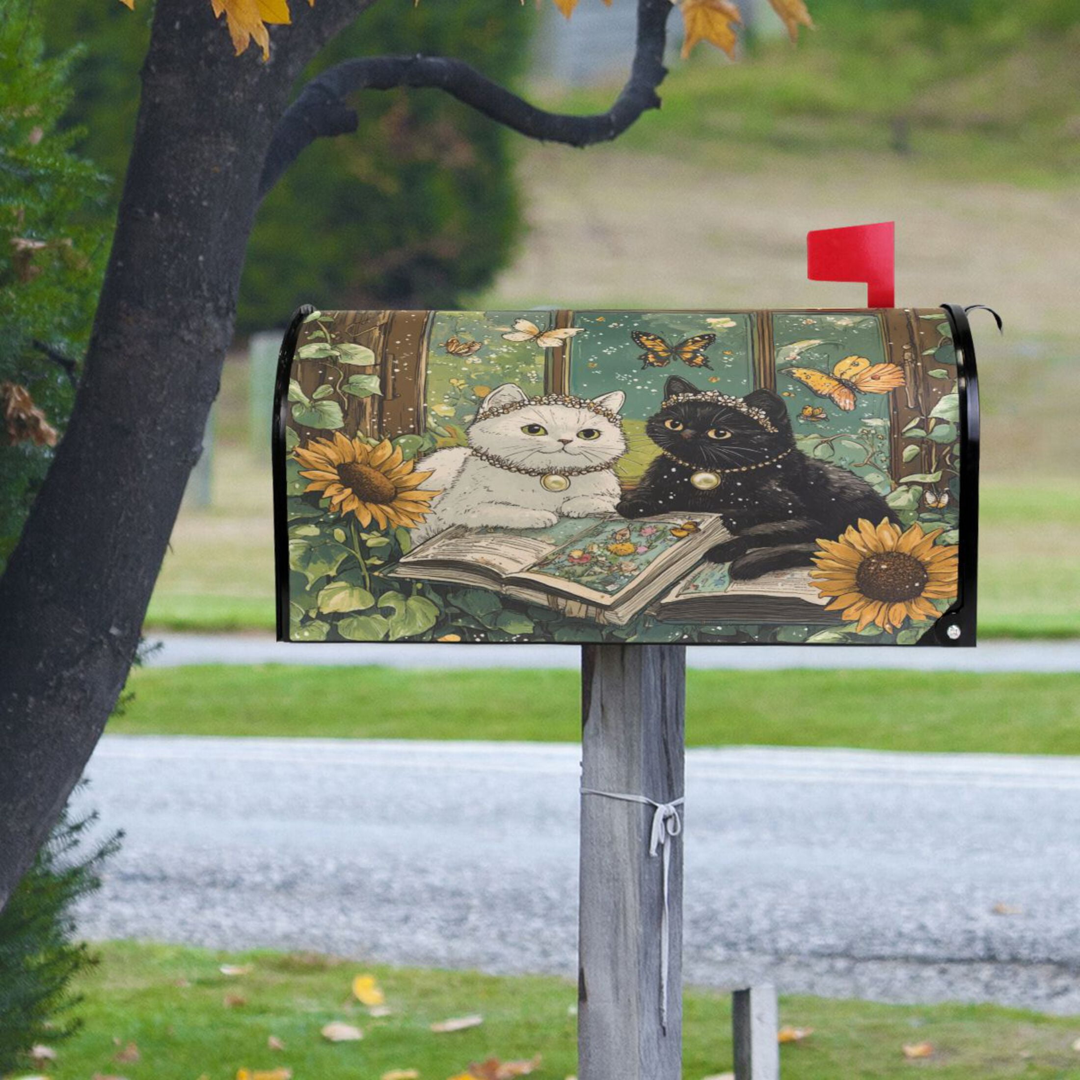 WOBOGO A Collage Of Two Cats Mailbox Cover Magnetic for Garden Yard Home Decor Standard Size 25.4×20.78in