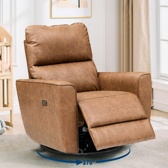 Danolapsi Swivel Rocking Nursery Chair Rocker Recliner Glider Deep Seat PU Leather Sofa Chair with high Backrest for Nursery,Living Room,Bedroom&Home Movie Theater(ship in 2 boxes)