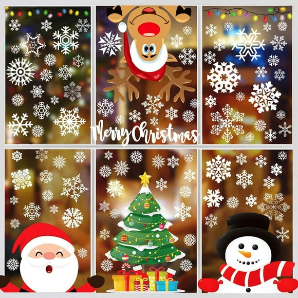 Autocollants de Fenêtre de Noël 300 Pcs Autocollants de Fenêtre de Noël pour Fenêtre en Verre Autocollants de Fenêtre de Noël Père Noël pour Décorations de Fenêtres en Verre