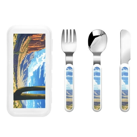 

Cauagu Western Desert Cactus Print 3-Pieces Toddler Cutlery Set Kids Silverware Set with Spoons Forks & Knife Stainless Steel Utensils for Kids Dishwasher Safe