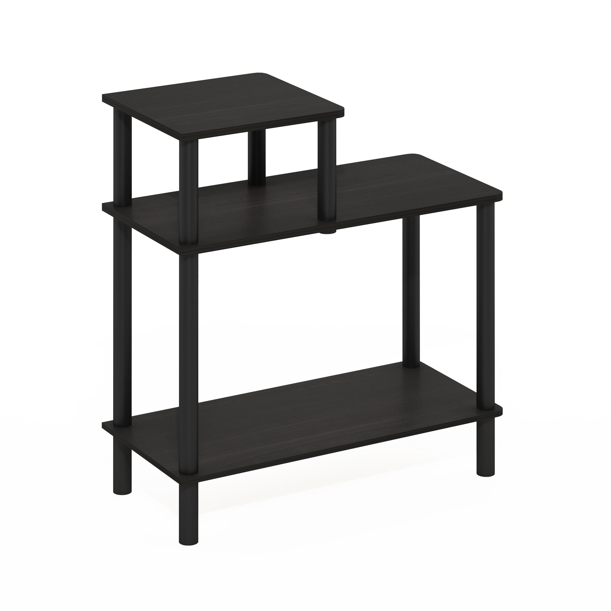 Furinno TURN-N-TUBE Side Table, 3-Tier Rectangle Sofa End Table with Open Shelf, Toolless Assembly Night Stand, Bedside Table, for Living Room, Bedroom, Black Espresso