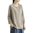 thumbnail image 4 of Breezora Plus Size Basic Long Sleeve Tee Women Comfort Stretch Cotton Blend Relaxed Fit Tshirt Layering Essential Top XXXXL Size Khaki, 4 of 4
