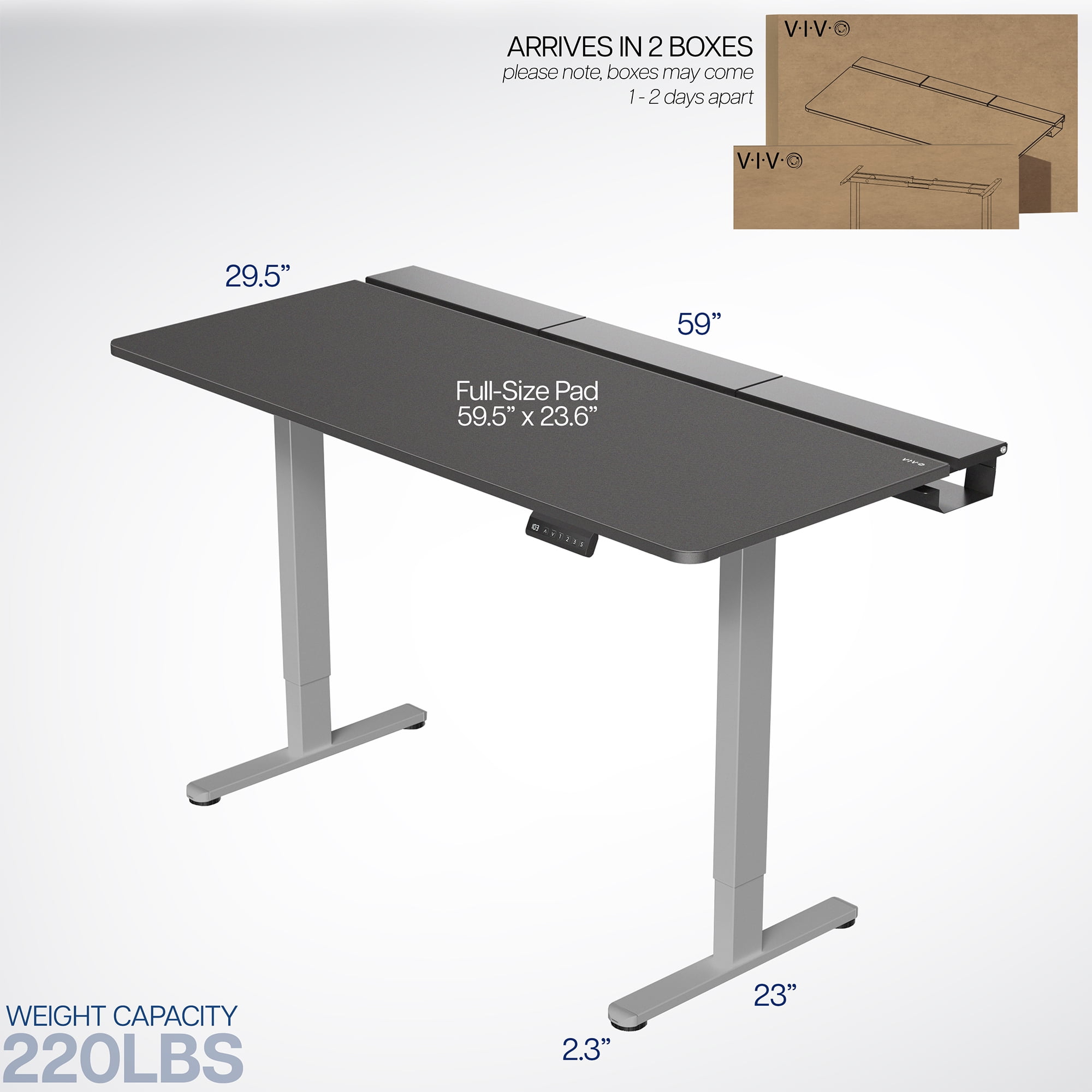 VIVO Electric 60" x 30" Desk, Full Pad, Black Hidden Cable Tabletop, Gray Frame