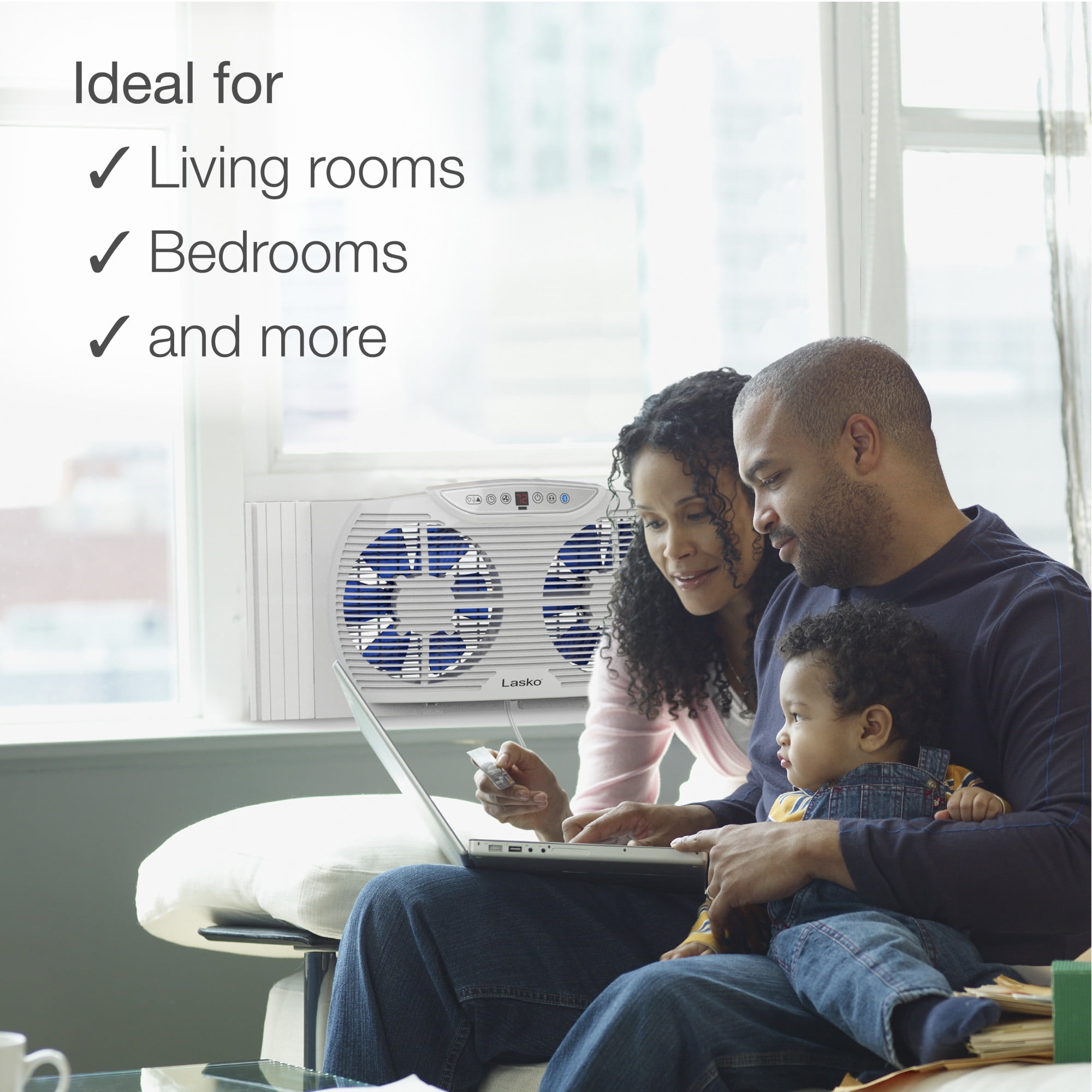 Lasko Electrically Reversible Twin Window Fan with Bluetooth® Technology, 13" H, W09560, White