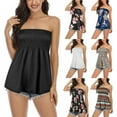 thumbnail image 2 of Hirigin Women Sexy Strapless Tube Tops Sleeveless Floral Print Pleated Tube Top Shirt Summer Smocked Tube Top Tanks, 2 of 6