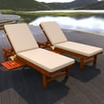thumbnail image 2 of Seabrook 69 x 24 Inch Outdoor Acacia Wood Lounger with Cushion, 5-Position Back, Slide Table & Wheels, Light Brown, 2 of 9