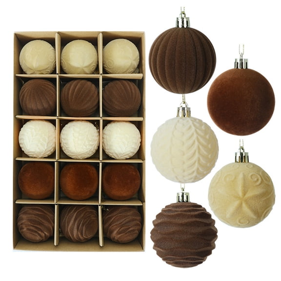 Christmas Ornaments Balls Flocked Christmas Tree 15PCS Plastic Balls Xmas Hanging Ornaments Decoration