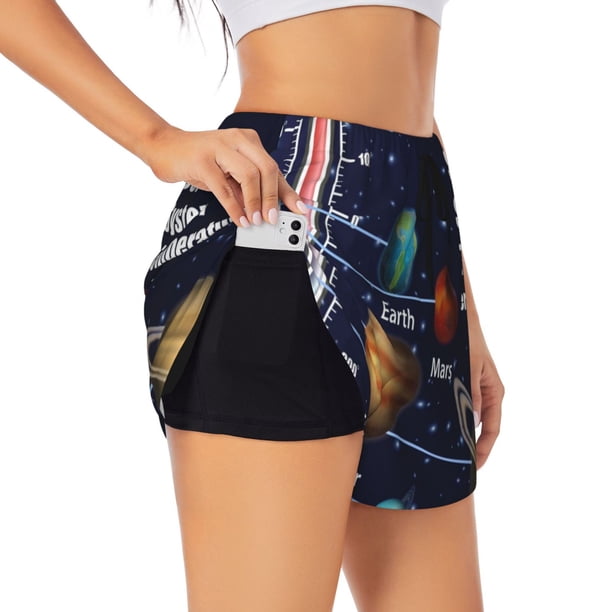 Balery Solar System Pantalones cortos deportivos para mujer con forro y dos bolsillos, elásticos, para entrenamiento, gimnasio, yoga-XX-Large