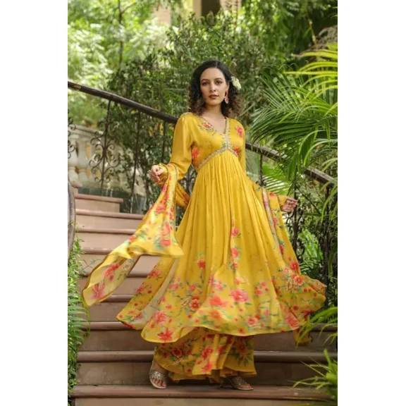 Traditional Wear Kurti Sharara Dupatta Set Indian Pakistani Clothing