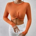 thumbnail image 2 of miqiqism Cropped Sweaters for Women Long Sleeve Crop Tie Front Top Teen Girls Slouchy Trendy Loose Crewneck Pullover Sweater Juniors Solid Color Blouses,Orange,Large, 2 of 6