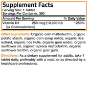 Bronson High Potency Vitamin D3 10,000 IU for Immune Support, Healthy Muscle Function & Bone Health, USDA Certified Organic Non-GMO Gluten Free Vitamin D Supplement, 360 Tablets