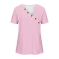 thumbnail image 4 of Njoeus Womens Summer Tops Womens Workout Tops Women Fashion Summer Tops Solid V-Neck T-Shirt Button Short Sleeve Casual Dressy Blouse Women Plus Size Tops S-5Xl $15 & Under Tops On Clearance, 4 of 5