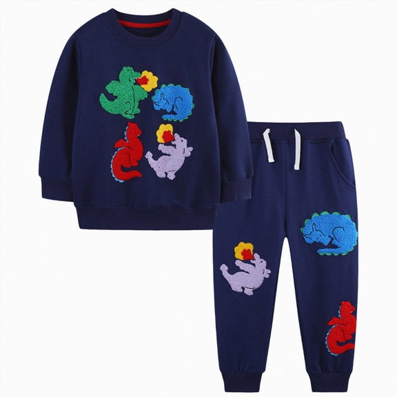 NOLDARES Toddler Baby Boy Fall Winter Clothes 2pcs Long Sleeve Sweatshirt Tops Elastic Waist Pants Set Funny Print Outfits Clothing(Blue,1-2 Y)