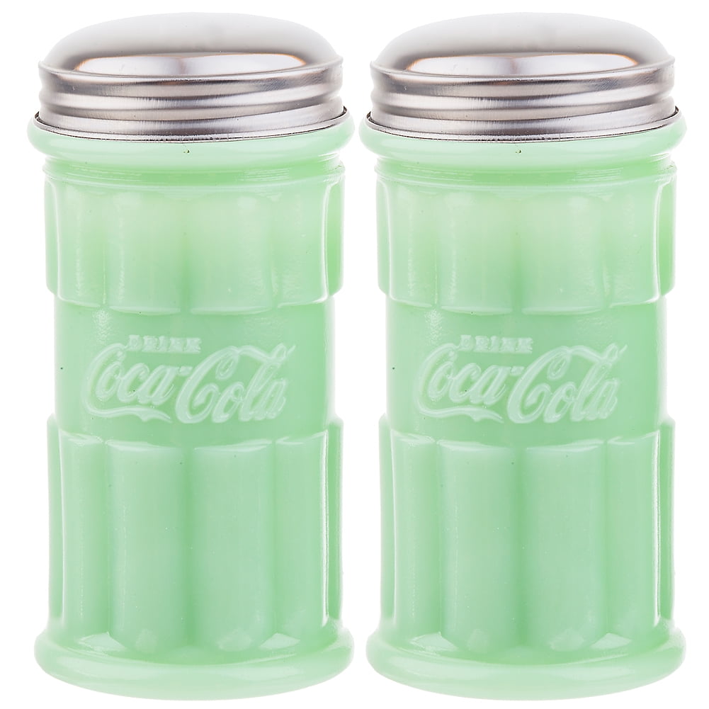 Coke Jadeite Green Glass Salt & Pepper Shaker Set TableCraft Coca-Cola Coke Jadeite Green Glass Salt & Pepper Shaker Set TableCraft Coca-Cola