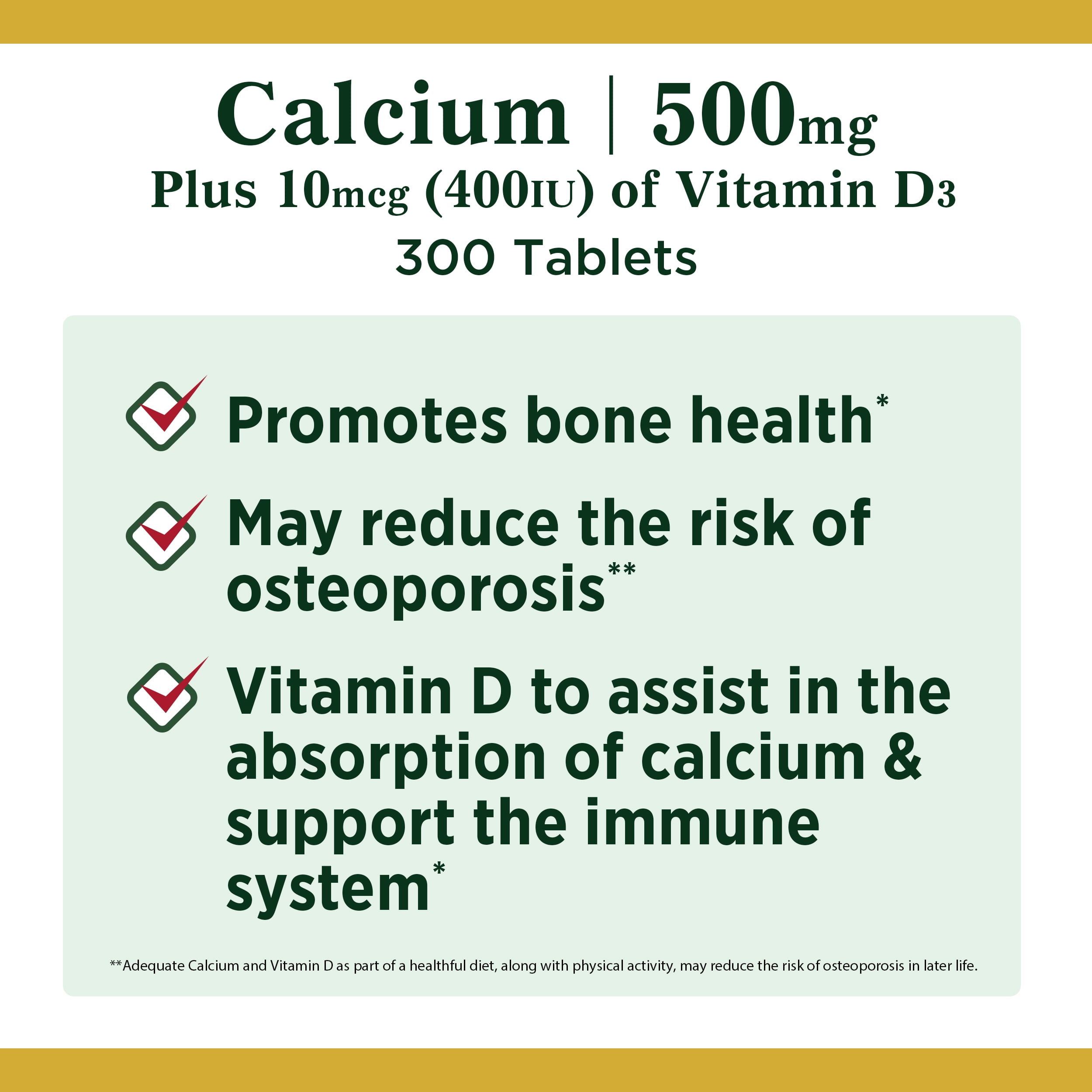 Buy Nature's Bounty Calcium + Vitamin D Tablets, 500 Mg, 300 Ct Online