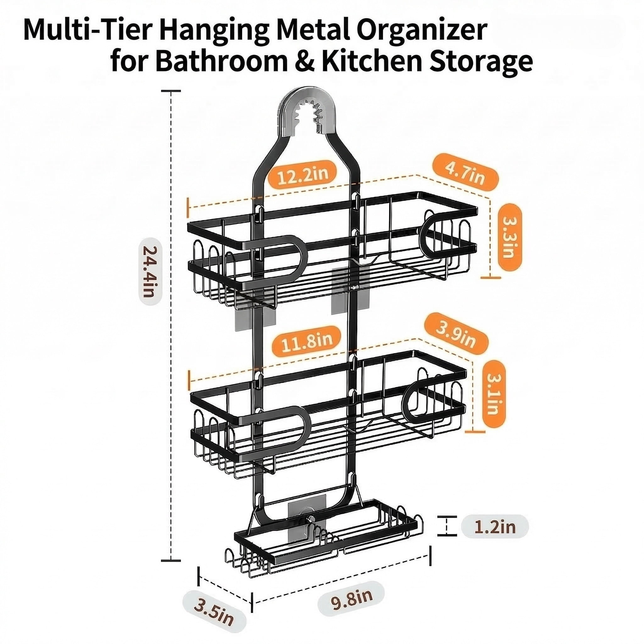 Charcrocsm Shower Caddy, Rustproof Aluminum Bathroom Shelf Rack, Large Shampoo & Soap Holder for Corner or Over-The-Showerhead Installation