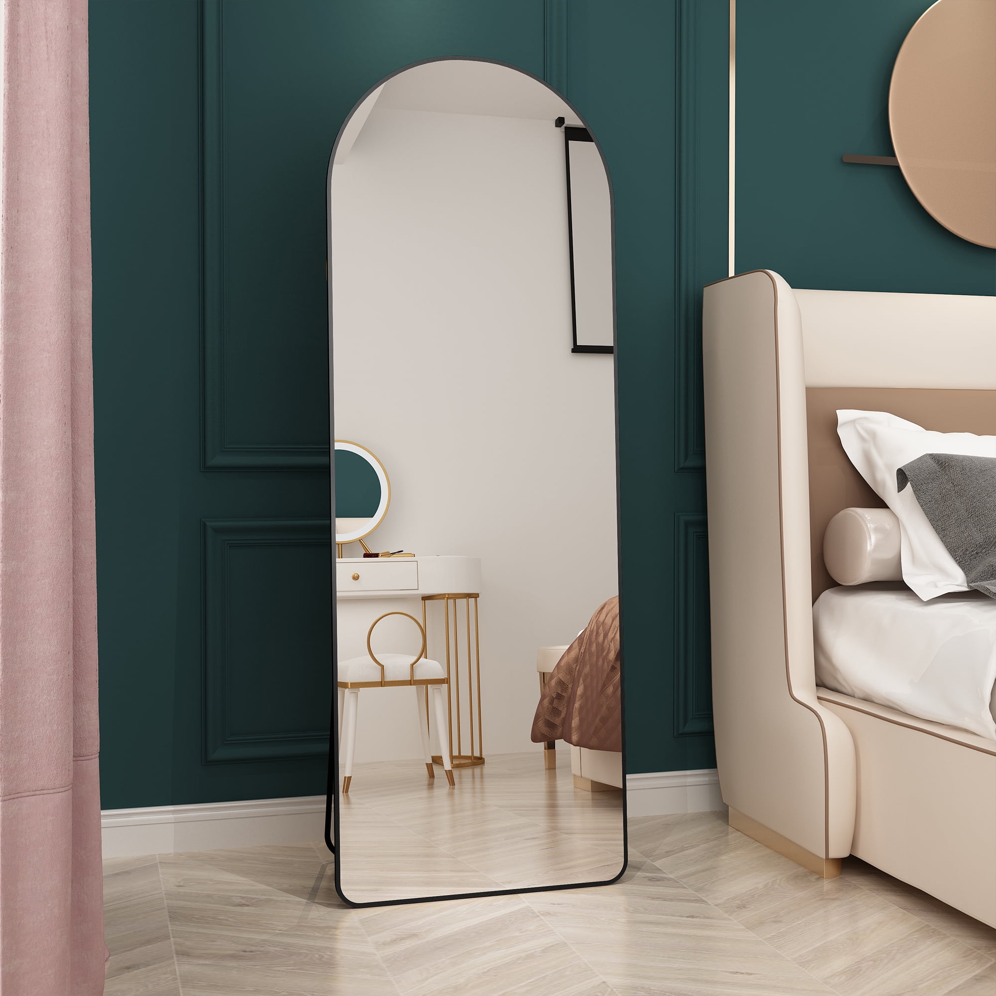 Noble House Black Metal Arched Full-Length Mirror,High-Definition Explosion-Proof Glass,Black