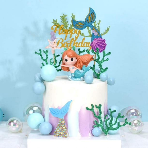 Geecy Mermaid Cake Topper, Glitter Mermaid Birthday Cake Topper Cupcake Topper, Mermaid Cake Pick, Mermaid Cake Ration For Girls Mermaid Under The Sea