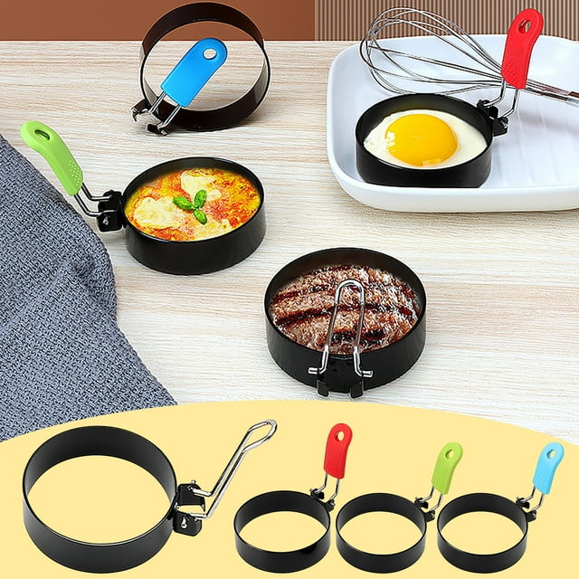Cadeau pour la Fête des Mères, Moule à Omelette Rond 4 Pcs / Poignée d'Omelette Antiadhésive / Ensemble de Moules de Cuisson pour Omelette / Moule Rond Antiadhésif pour des Omelettes Parfaites, / Acier Inoxydable, Multicolore-819 $BS$3