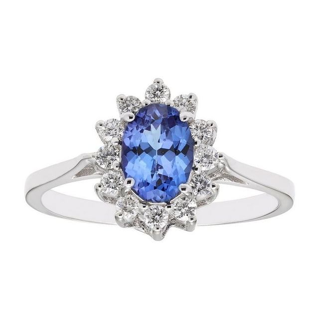 Oval Cut Gemstone & 0.23 CT. T.W. Diamond Halo Ring in 14K Gold