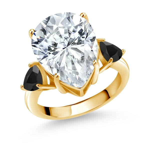 Gem Stone King 18K Yellow Gold Plated Silver Black Onyx Ring Set with Moissanite (9.89 Cttw) (Size 5)