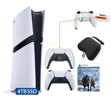 PlayStation 5 Pro 4TB SSD Digital Console God of War Bundle, an Additional Mytrix Upgraded PS5 Controller with Remappable Back Paddles and Turbo, Controller Case - Flagship PS5 Pro Console