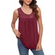thumbnail image 2 of Camisetas sin mangas con cuello redondo para mujer, camisa informal holgada de encaje de Color puro plisada sin mangas para la vida diaria, color burdeos XXL, 2 of 7