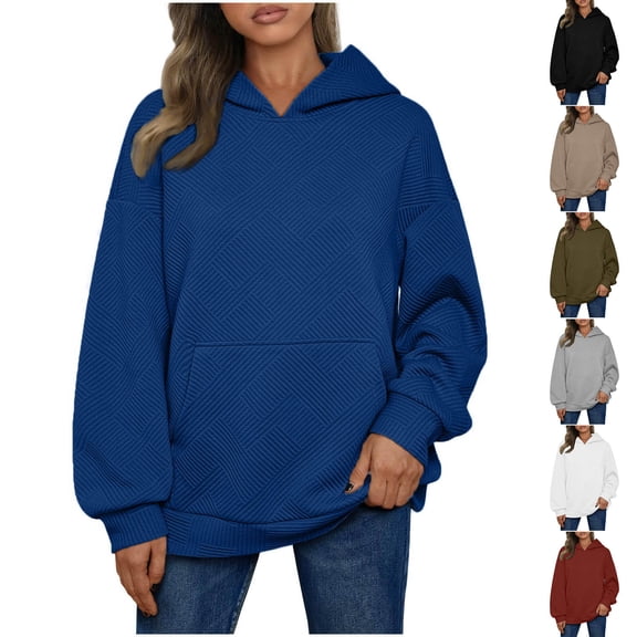 Bmawag Women Hoodies Plus Size Long Sleeve Solid Color Pullover Tops Women's Casual Loose Sweatshirt with Pocket Army Green L