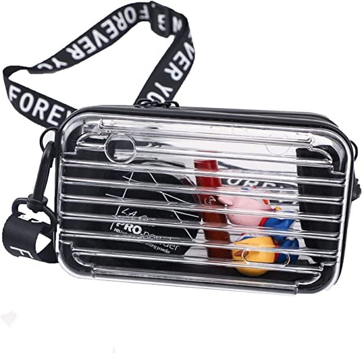 Clear Mini Suitcase for Women Stadium Approved,This adjustable shoulder strap hardshell see-through bag is odorless and can be carried as a shoulder bag or crossbody bag