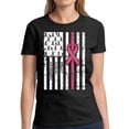 thumbnail image 1 of Cancer Tshirt for Women - Breast Cancer Awareness Month October USA Flag Ribbon Tee, 1 of 2