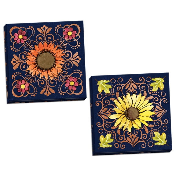 Gango Home Decor Contemporary October Garden V & VI Blue by Beth Grove (Ready to Hang); Two 12x12in Hand-Stretched Canvases