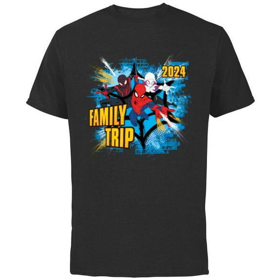 Marvel Spider-Man Miles Morales Spider-Gwen Family Trip 2024 - Short Sleeve Cotton T-Shirt for Adults - Customized-Black