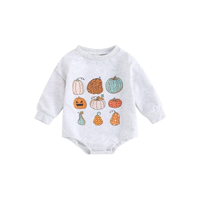 Gupgi 0-18M Unisex Baby Halloween Bodysuits Infant Long Sleeve Pumpkin Print Fall Rompers