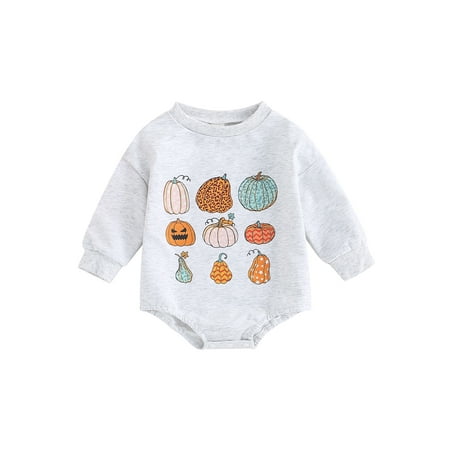 

Infant Baby Girls Boys Romper Long Sleeve Crew Neck Pumpkin Print Fall Bodysuit Halloween Clothes