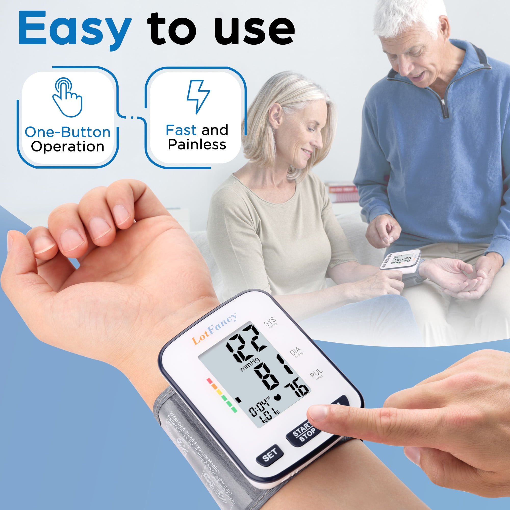  LotFancy Wrist Blood Pressure Monitor, Wrist BP Cuff (5”-8”),  60 Reading Memory, Automatic Digital Blood Pressure Machine, Home BP Gauge  for Irregular Heartbeat Detection : Health & Household