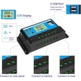 thumbnail image 3 of Controlador de carga de 30 A con pantalla LCD y dos puertos USB para baterías de plomo-ácido Regulador solar de batería PWM inteligente de 24 V/12 V, 3 of 5