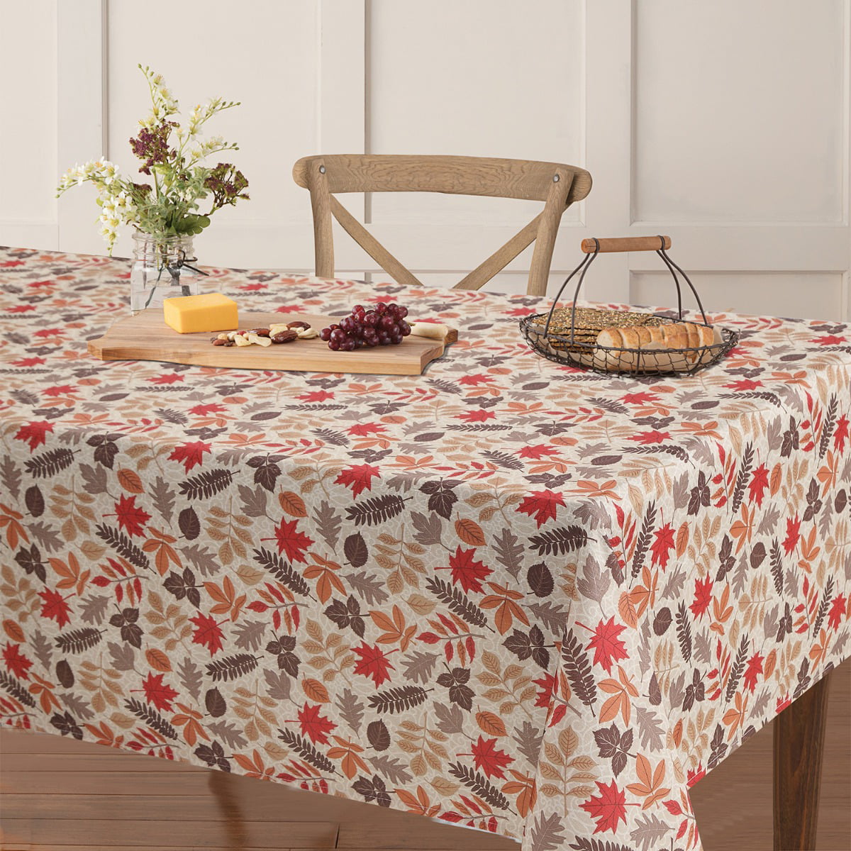 Fall Decoration Autumn Retro Floral Embroidery Table Runner Tablecloth Vintage Linen 60s Linen