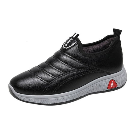 

Casual Shoes for Women Fashion Winter Women Casual Shoes Flat Bottom Thick Soles Non Slip Waterproof Uppers Solid Color Plush Warm Comfortable Slip On Women Casual Shoes Pu Black 38