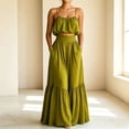 thumbnail image 4 of CHUMUD Womens Sets 2 Piece Outfits Skirts Summer Trendy Spaghetti Strap Ruffled Crop Top & High Waist Maxi Skirt Casual Going Out Vacation, 4 of 7